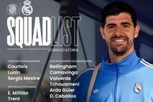 皇马客战赫罗纳大名单：库尔图瓦+吕迪格回归，赫伊森等人缺席